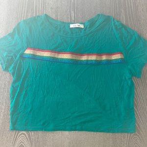 X-Large dark green with rainbow lines crop top
